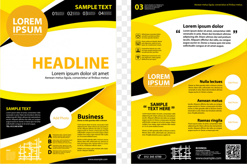 Vector Yellow Round Business Flyer Brochure Illustration PNG