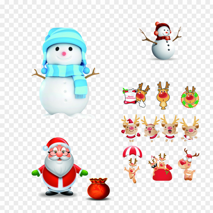 Snowman Santa Polymerization Claus Reindeer Christmas Ornament Clip Art PNG