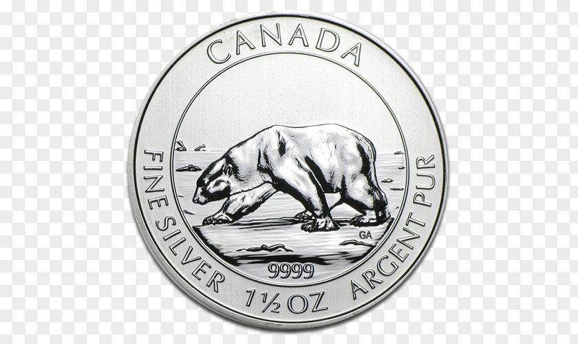 Metal Coin Polar Bear Silver Bullion Canada PNG