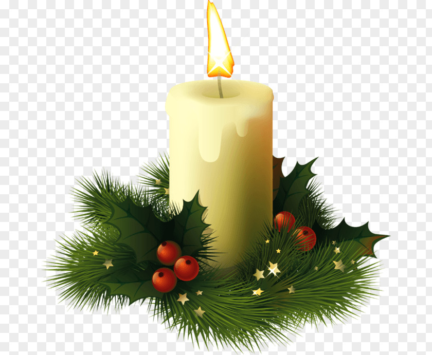Christmas Candle PNG Candle, lit white pillar candle with mistletoe art clipart PNG