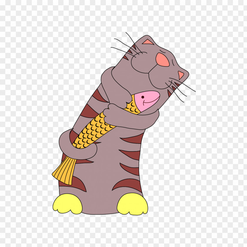 Vector Cat Holding A Fish Cartoon Drawing Illustration PNG
