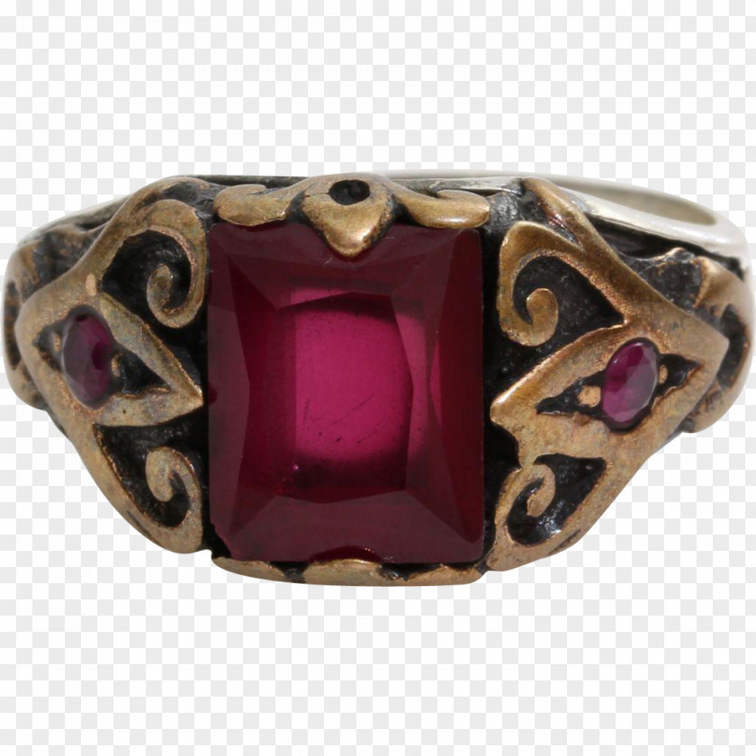 Ruby Amethyst Ring Antique Sterling Silver PNG