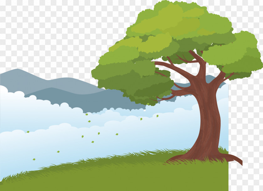 Vector Hand-painted Trees And Grass Euclidean PNG