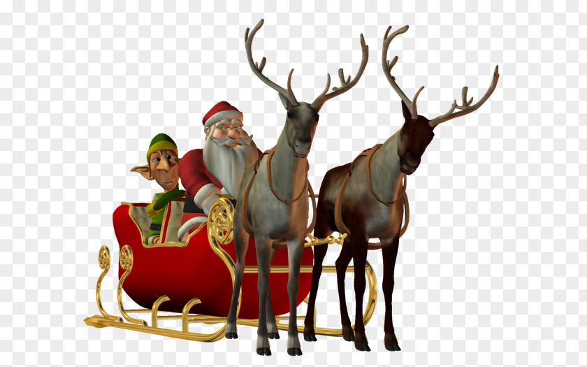 Santa Claus Reindeer Christmas Ornament Sled PNG