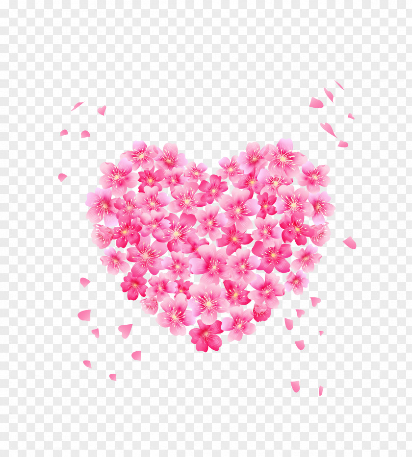Vector Pink Cherry Blossom Heart Creative Japanese Illustration PNG