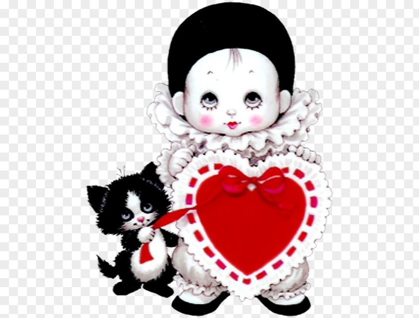 Cute Mime With Heart And Kitten Picture Pierrot Harlequin Red Easter Egg Clip Art PNG