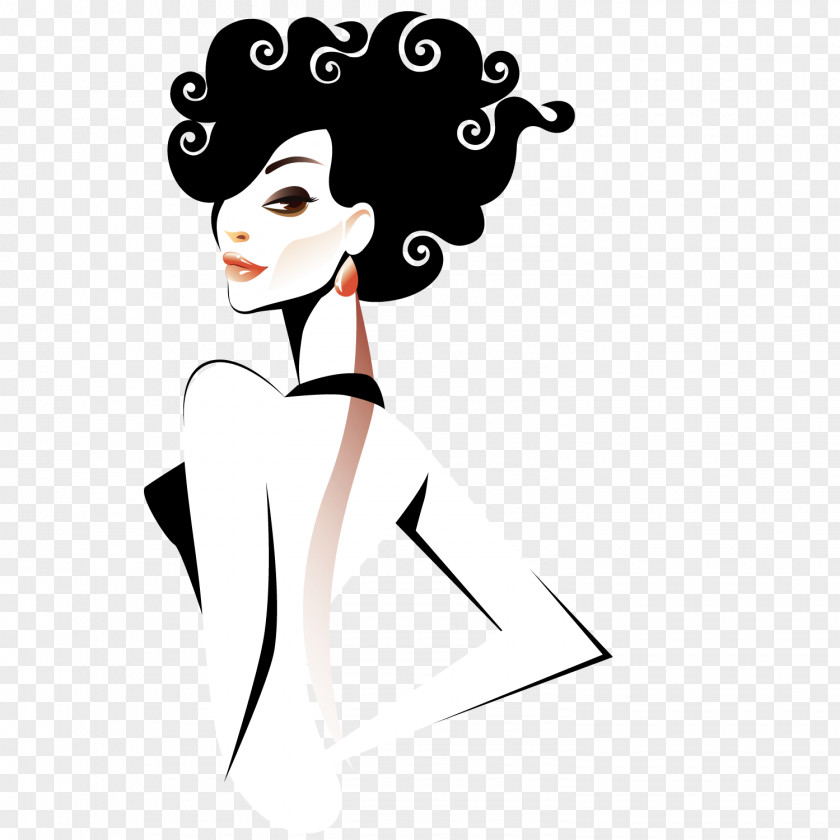 Fashion Girl Model PNG Model, Curly woman illustration clipart PNG