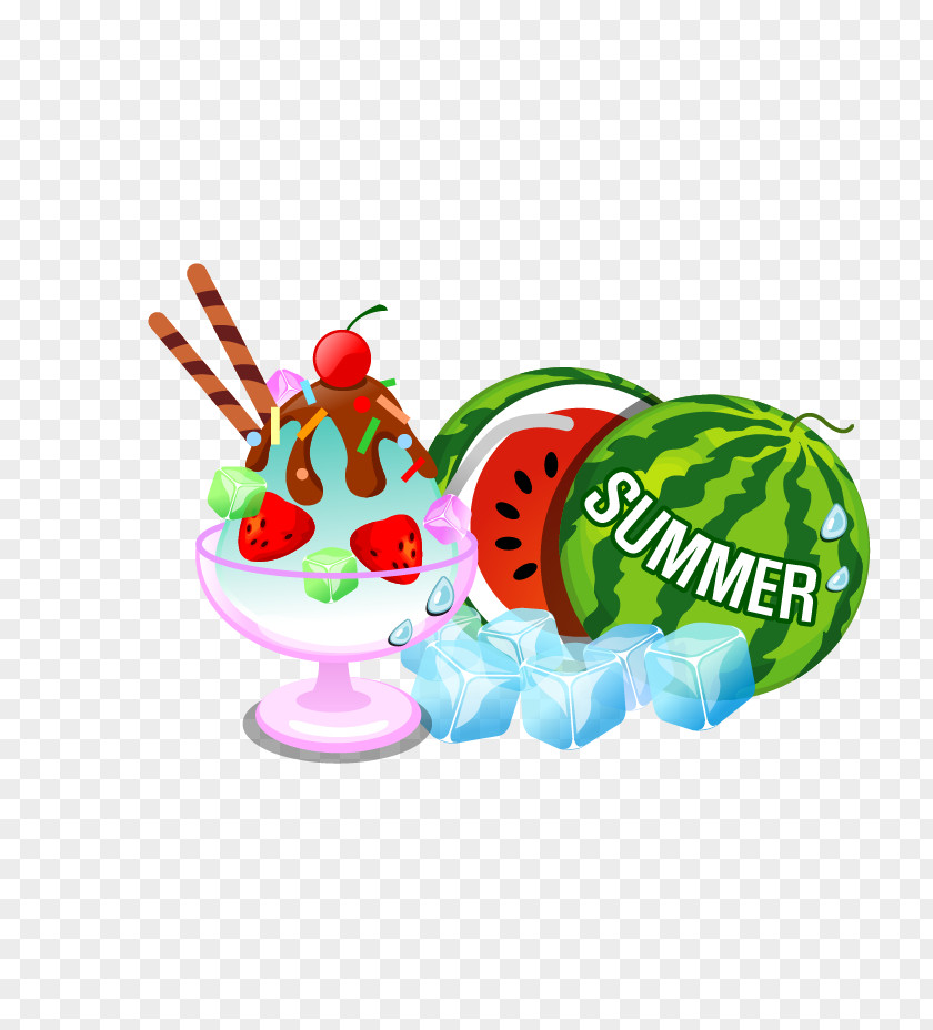 Summer Hot Weather Food Ice Cream Orange Juice Fruit Strawberry Watermelon PNG