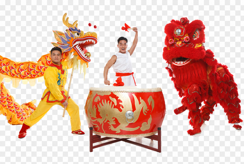 Dragon Drums Lion Dance Chinese New Year PNG