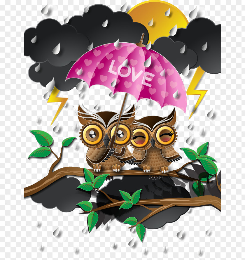 Vector Owl Little Bird Umbrella PNG