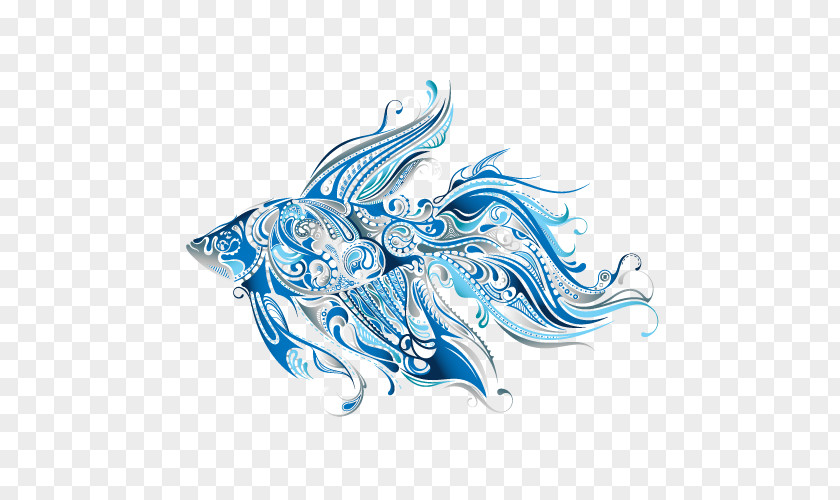 Beautiful Blue Fish Illustration Window Wall Decal Bathroom PNG