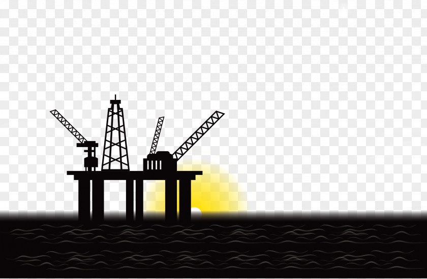 Vector Illustration Sunrise At Sea Extraction Of Petroleum Industry PNG