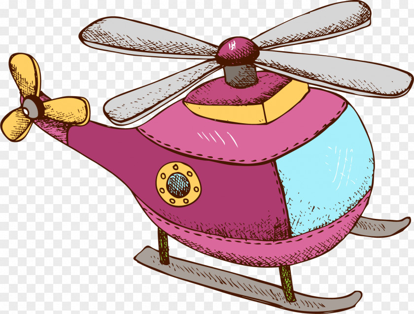 Hand Painted Purple Helicopter Airplane Aircraft Flight PNG