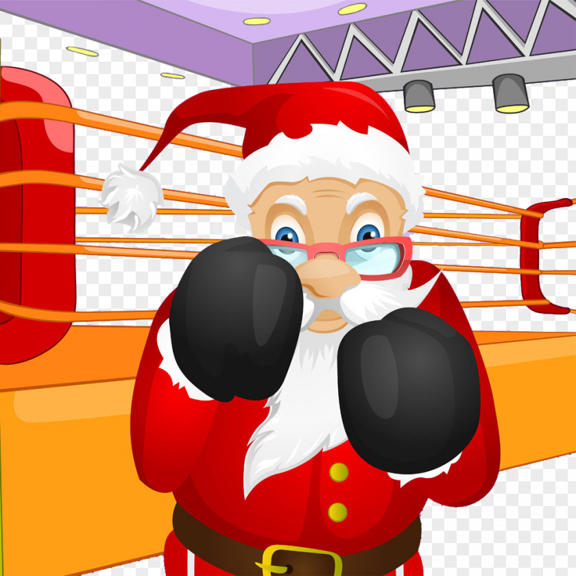 Boxing Santa Claus Cartoon Illustration PNG