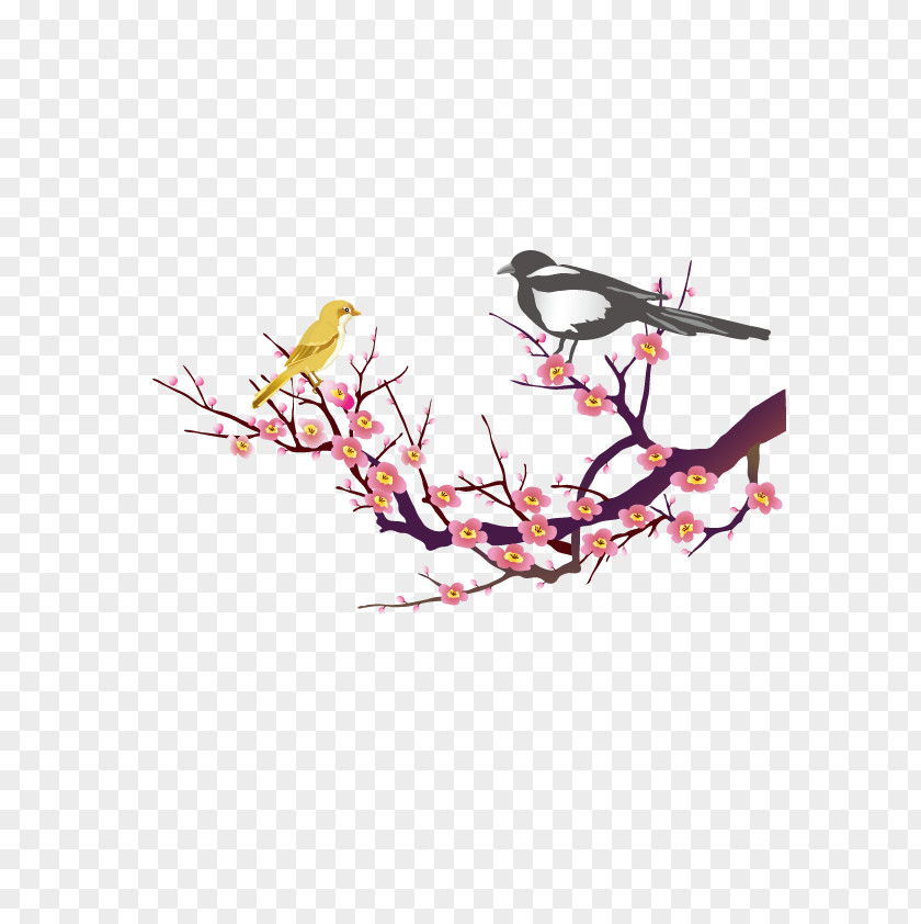 Birds Plum Branches Paper Clip Art PNG