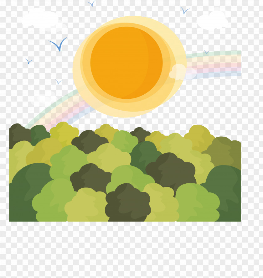 Cartoon Sunshine Under The Forest Landscape Vector Material Euclidean Clip Art PNG