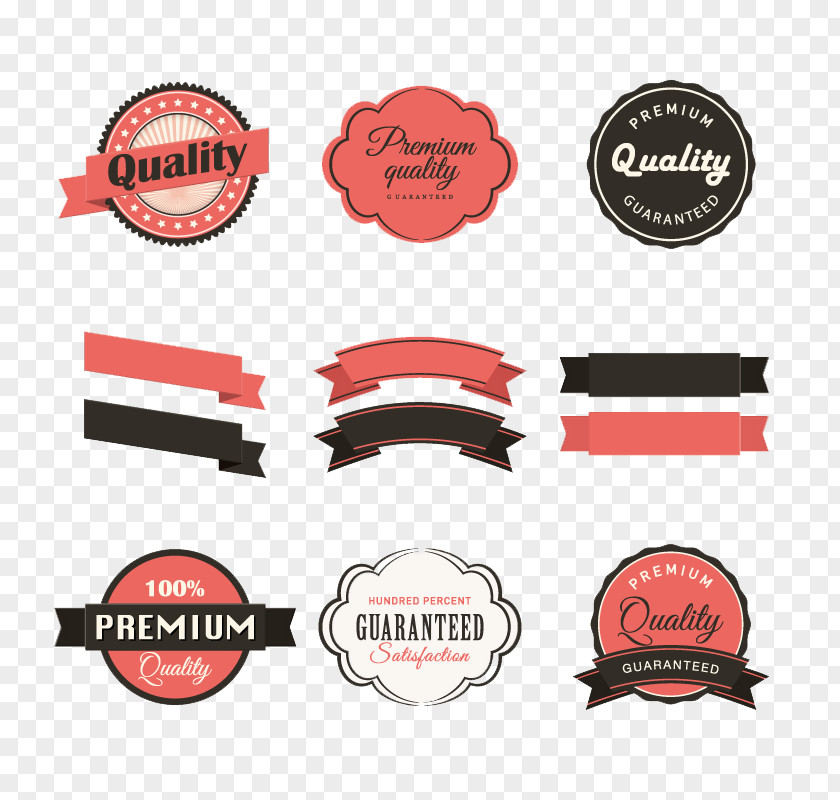 Retro Ribbons And Stickers Vector Material Paper Label Ribbon Sticker PNG