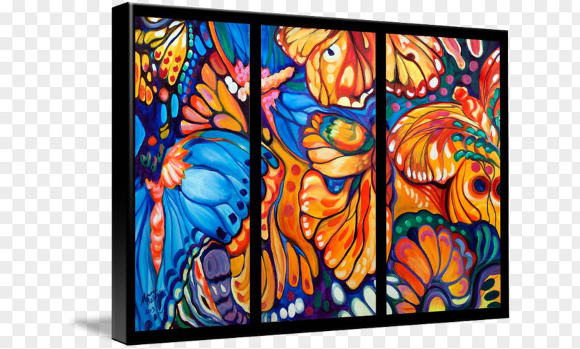 Abstract Butterfly Triptych Modern Art Painting PNG