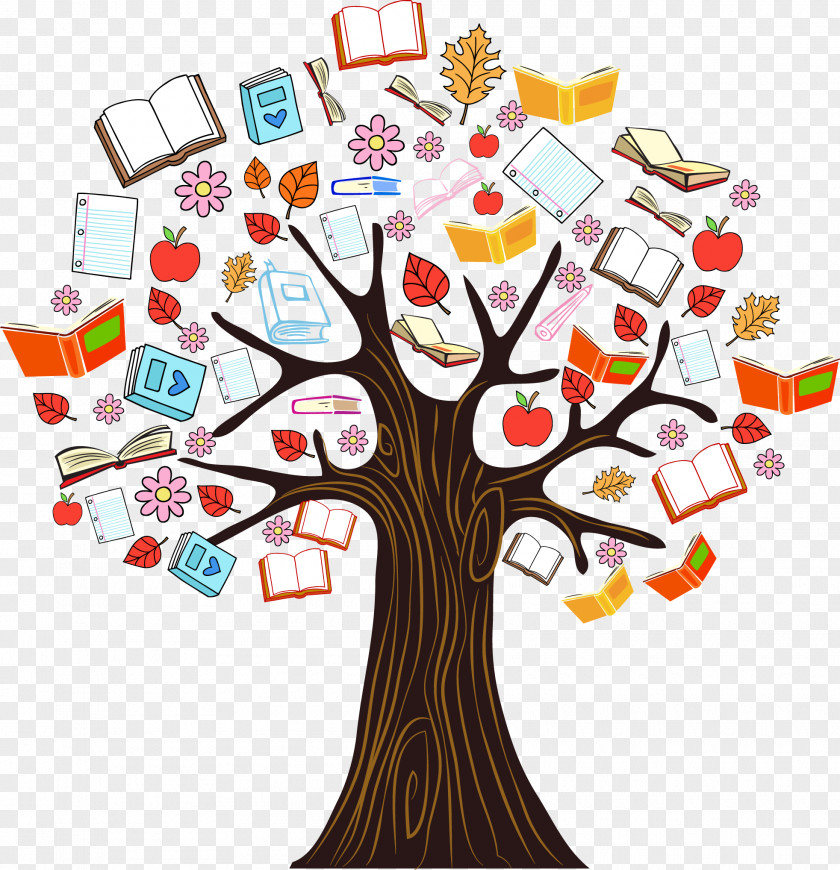 Color Book Knowledge Tree Vector Illustration Reading Clip Art PNG