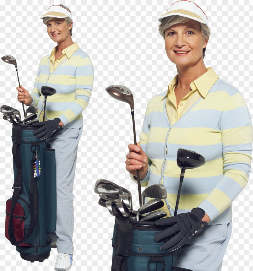 Old Woman Golf Clubs Golfbag Balls Sport PNG