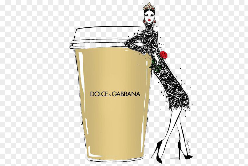 Dolce & Gabbana Painted Golden Cups Drawing Fashion Illustration PNG