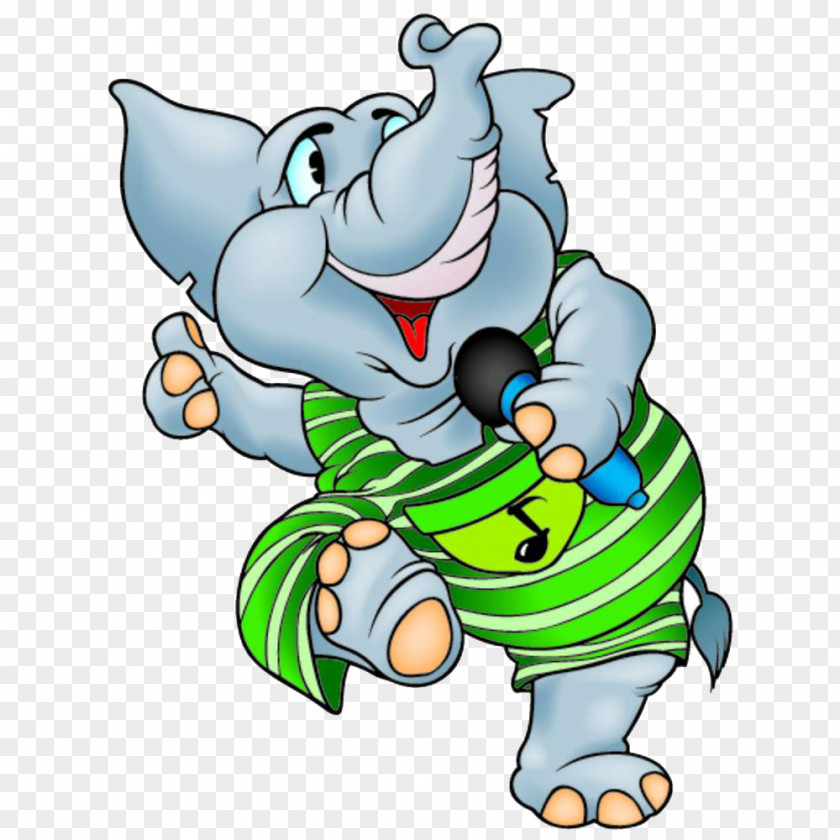 An Elephant Singing With A Microphone Cartoon Illustration PNG