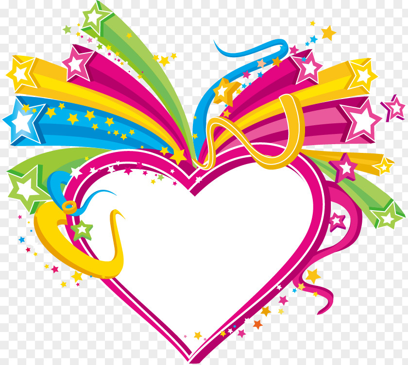 Festive Colored Stars Heart Clip Art PNG