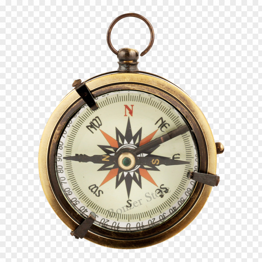 Metal Brass Compass Analog Watch Pocket Clock PNG
