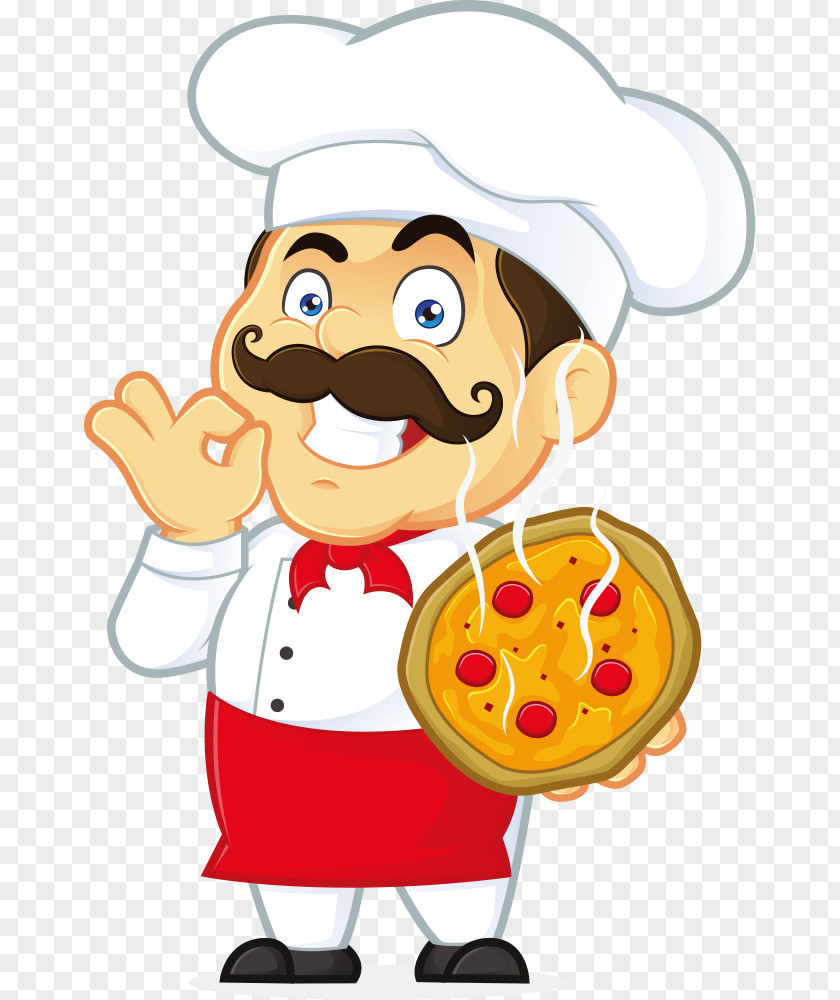 Vector Cartoon Chef And Pizza Italian Cuisine Clip Art PNG