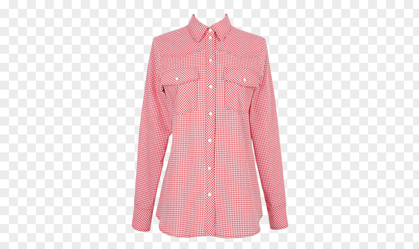Button Blouse Plaid Sleeve Collar PNG