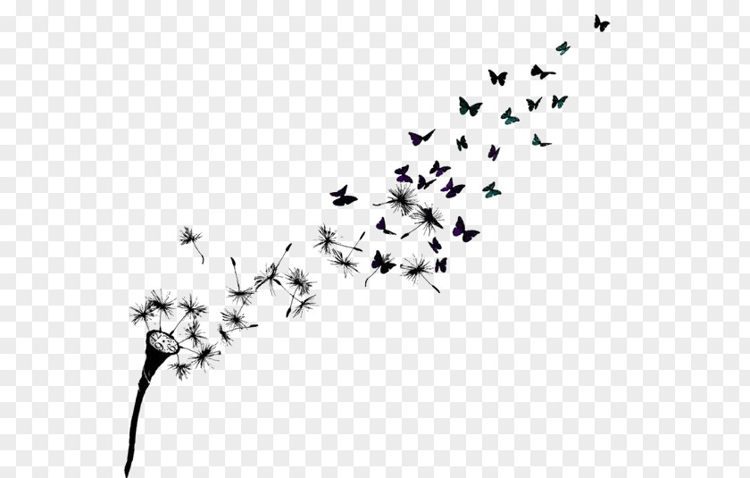 Floating Dandelion Butterfly Common Sleeve Tattoo Drawing PNG