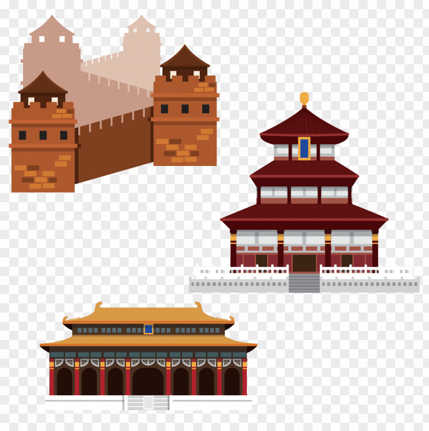 The Great Wall Of China Ancient Buildings Vector Material Chinese Illustration PNG