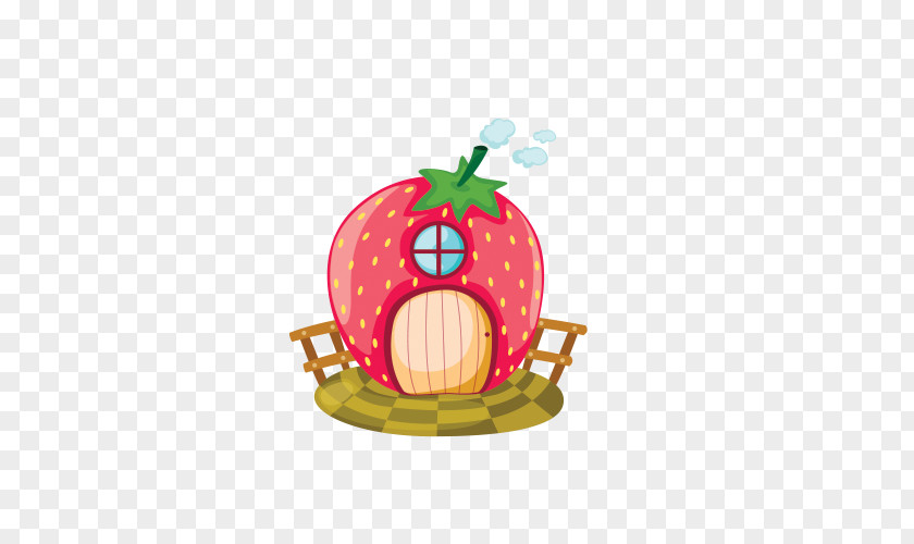 Strawberry House Cartoon Illustration PNG