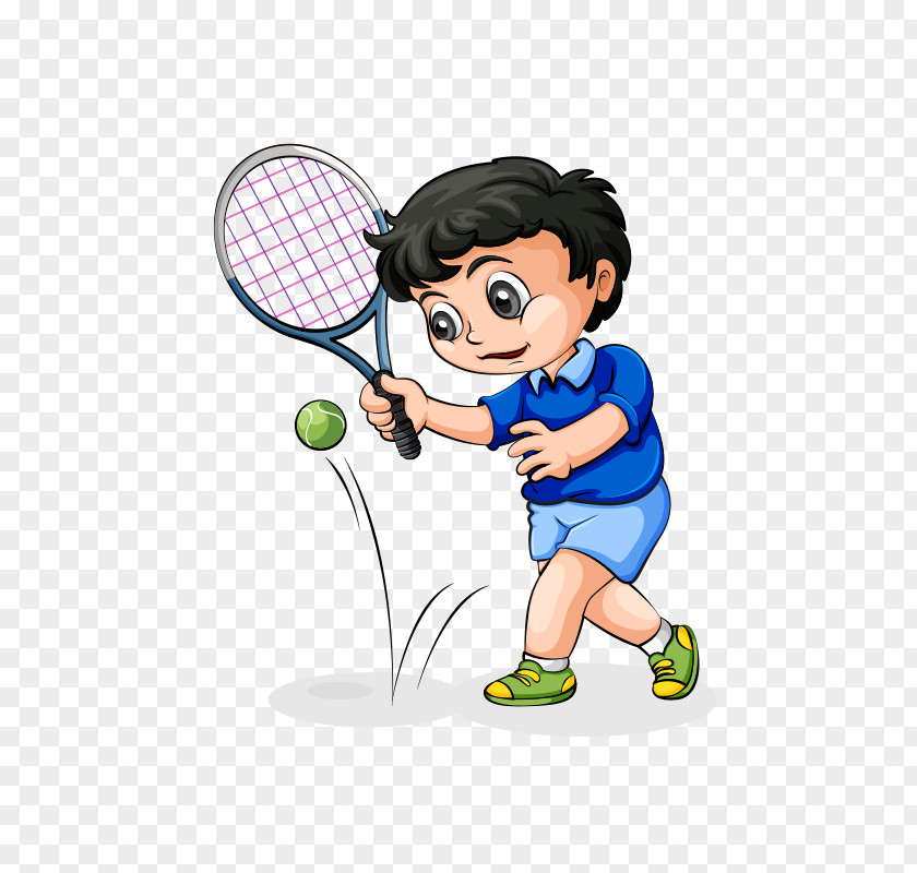 Little Boy Playing Tennis Cartoon Illustration PNG