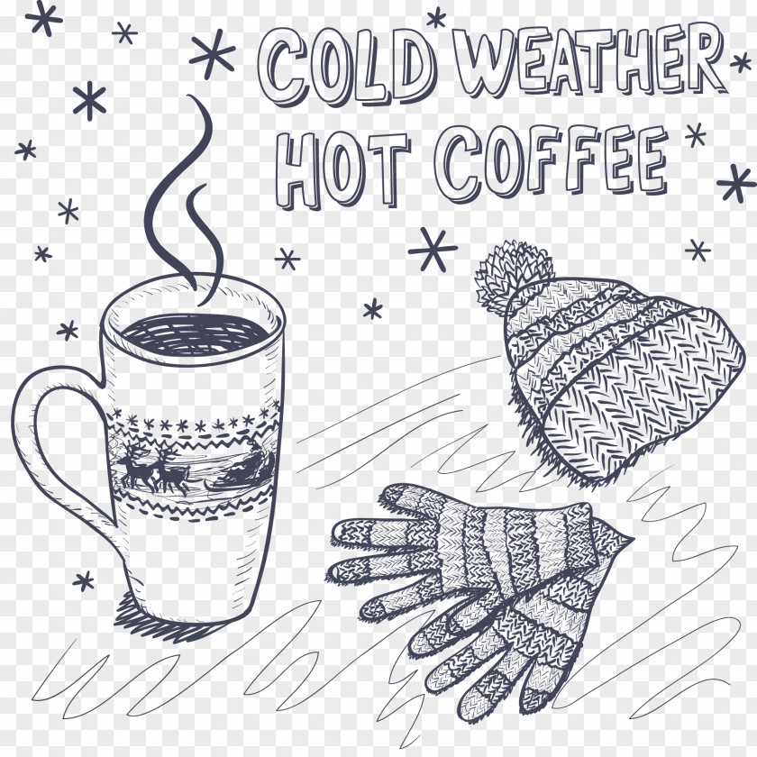 Vector Sketch Winter Elements Coffee Cup Tea Cafe PNG