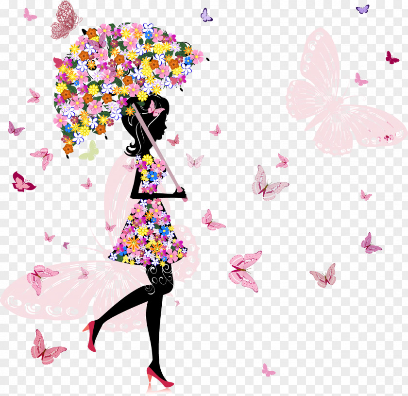 Name Flowers Umbrella Girls PNG