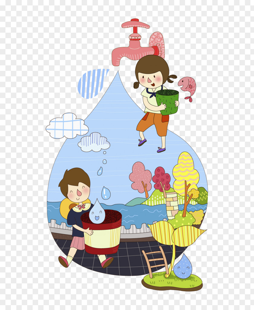Summer Kids Playing Water Conservation Clip Art Image PNG