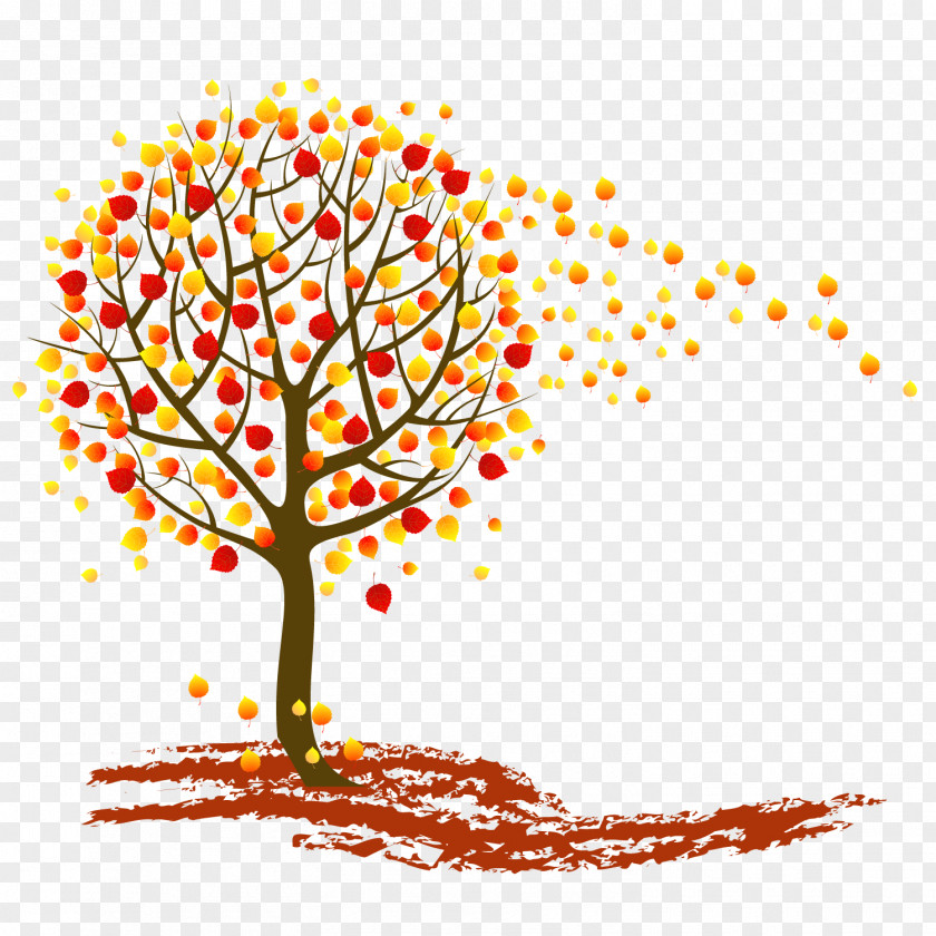 Vector Autumn Leaves Falling Tree Clip Art PNG