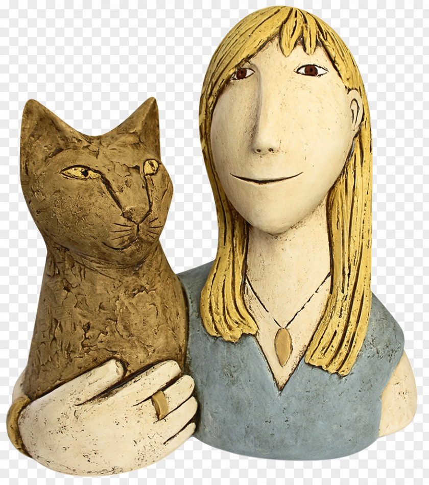 Cat Sculpture Figurine Portrait Ceramic Clay PNG