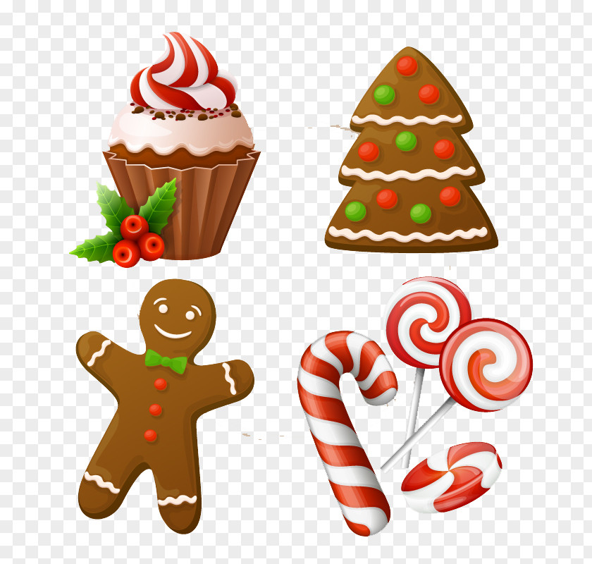 4 Christmas Cake Dessert Vector Material Candy Cane Gingerbread Man PNG
