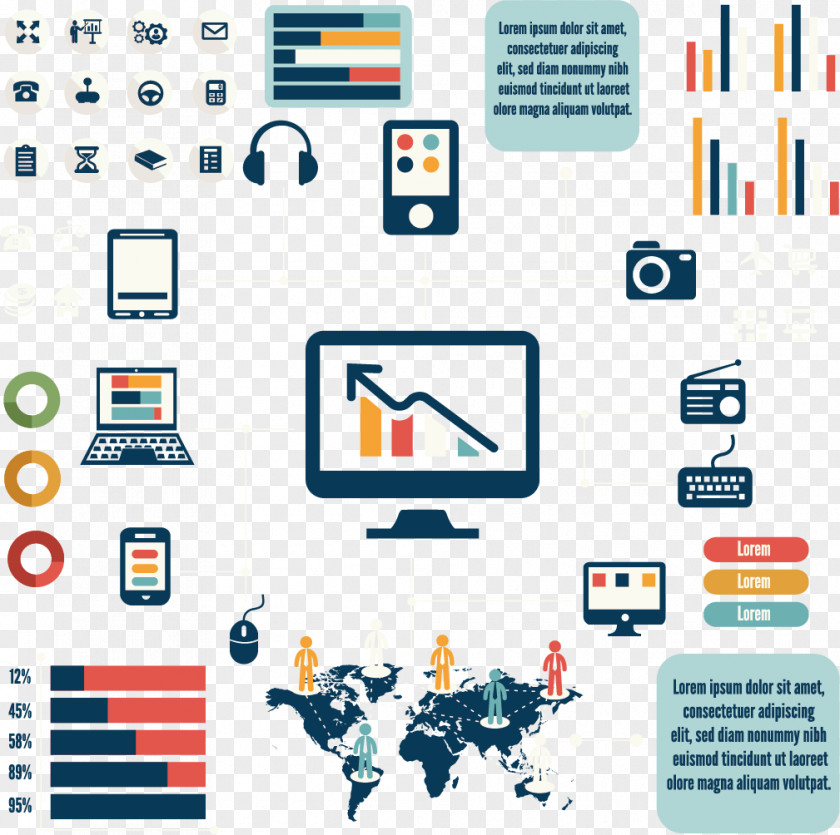 Business Vector Icons Infographic World Map Data Analysis Icon PNG