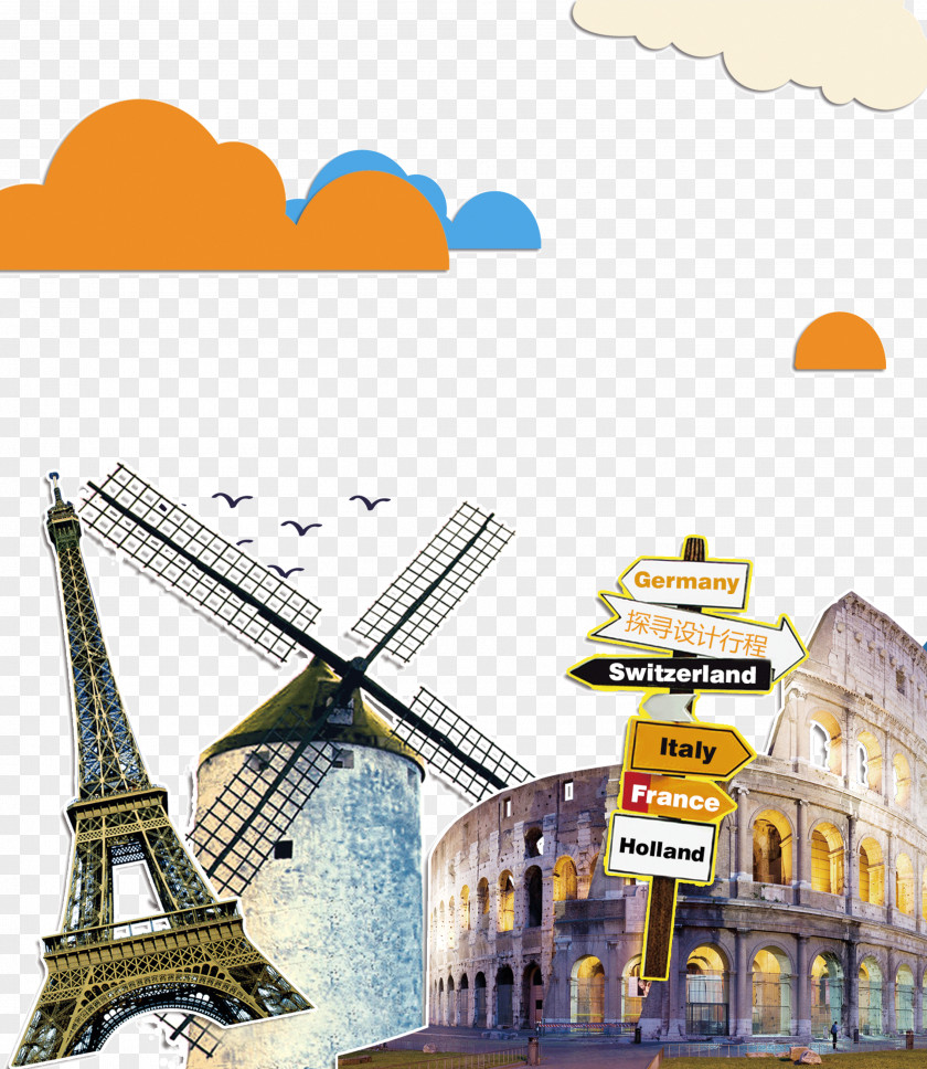 Tourist Travel Poster Elements Eiffel Tower Tourism PNG