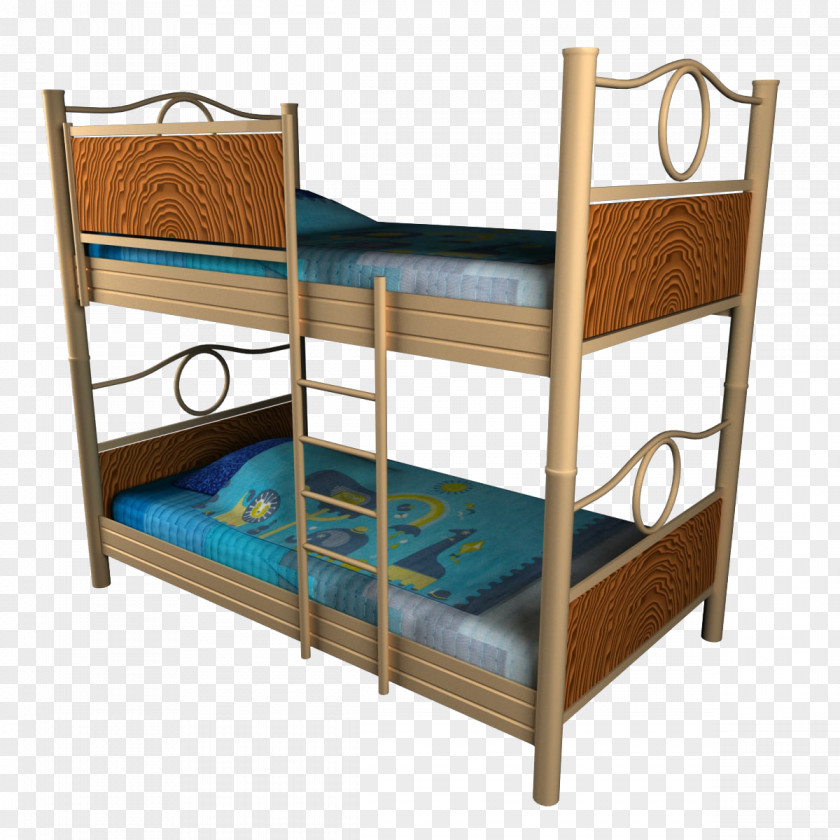 Brown Retro Dorm Bed Frame Table Bunk Bedroom PNG