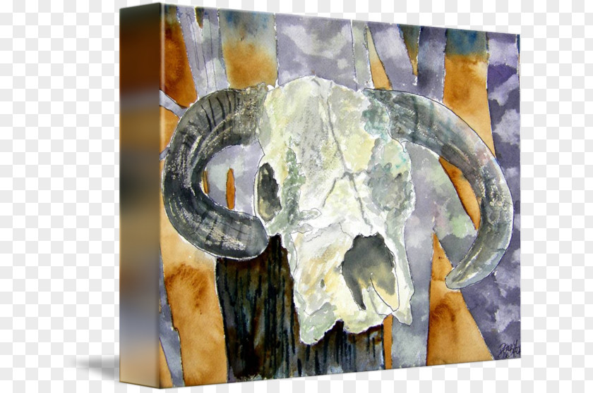Painting Watercolor Cow's Skull: Red, White, And Blue Art Canvas PNG