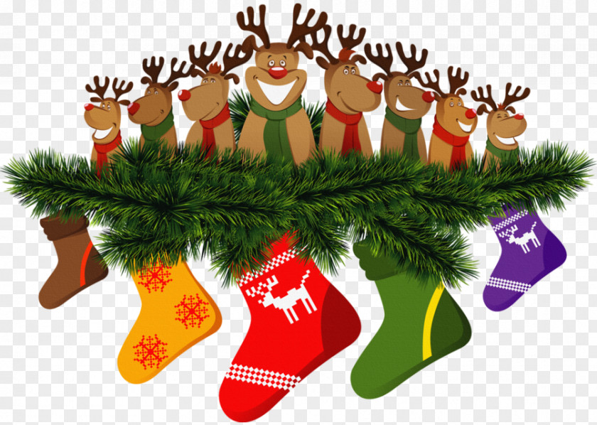Transparent Christmas Deers On Pine Branch Clipart Reindeer Ornament Stocking Gift-bringer PNG