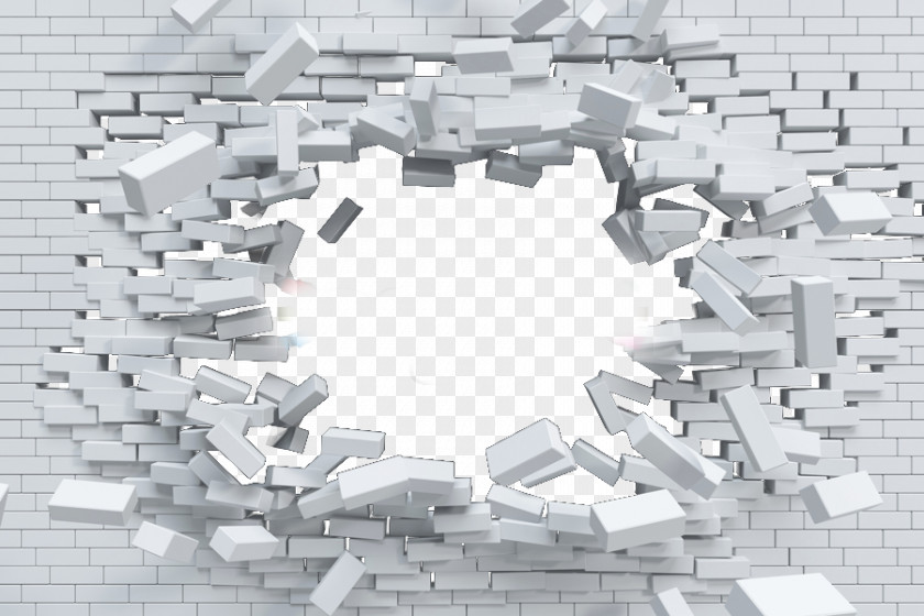 Blasted Brick Wall Partition Whitewash Plaster PNG