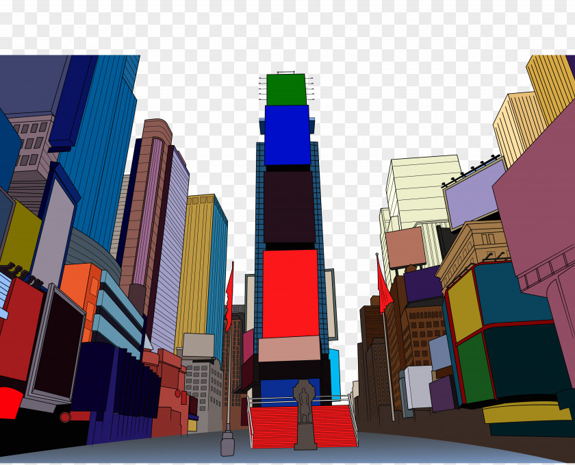 Vector Cartoon City Building Times Square Broadway Illustration PNG