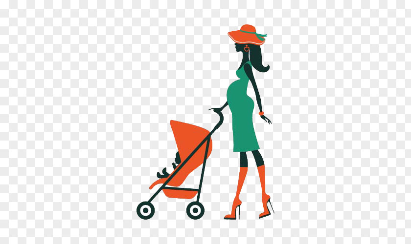 Pregnant Women Pushing Baby Carriages Transport Infant Mother Illustration PNG