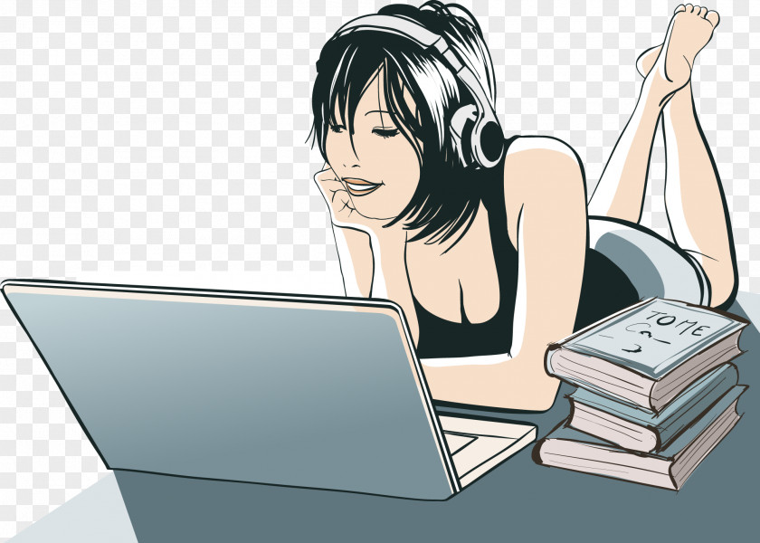 Beauty Tummy Playing Computer Vector Paris Illustration PNG