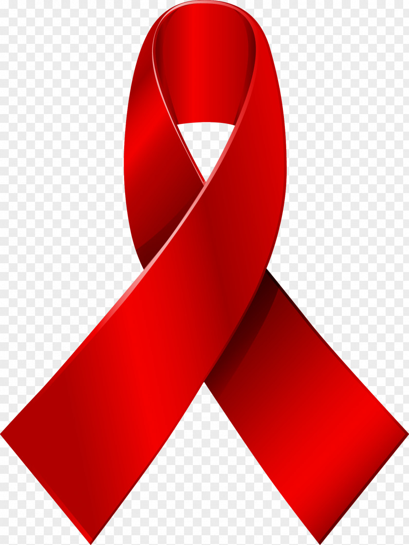 Vector Hand Painted Red Ribbon Awareness Clip Art PNG